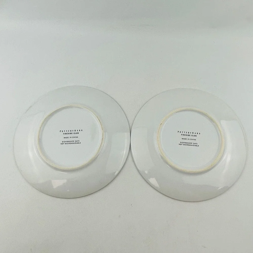 Pottery Barn Green Lane Fireside Club‎ 2 Salad Plate Lot Cigar Box Stripe Trim